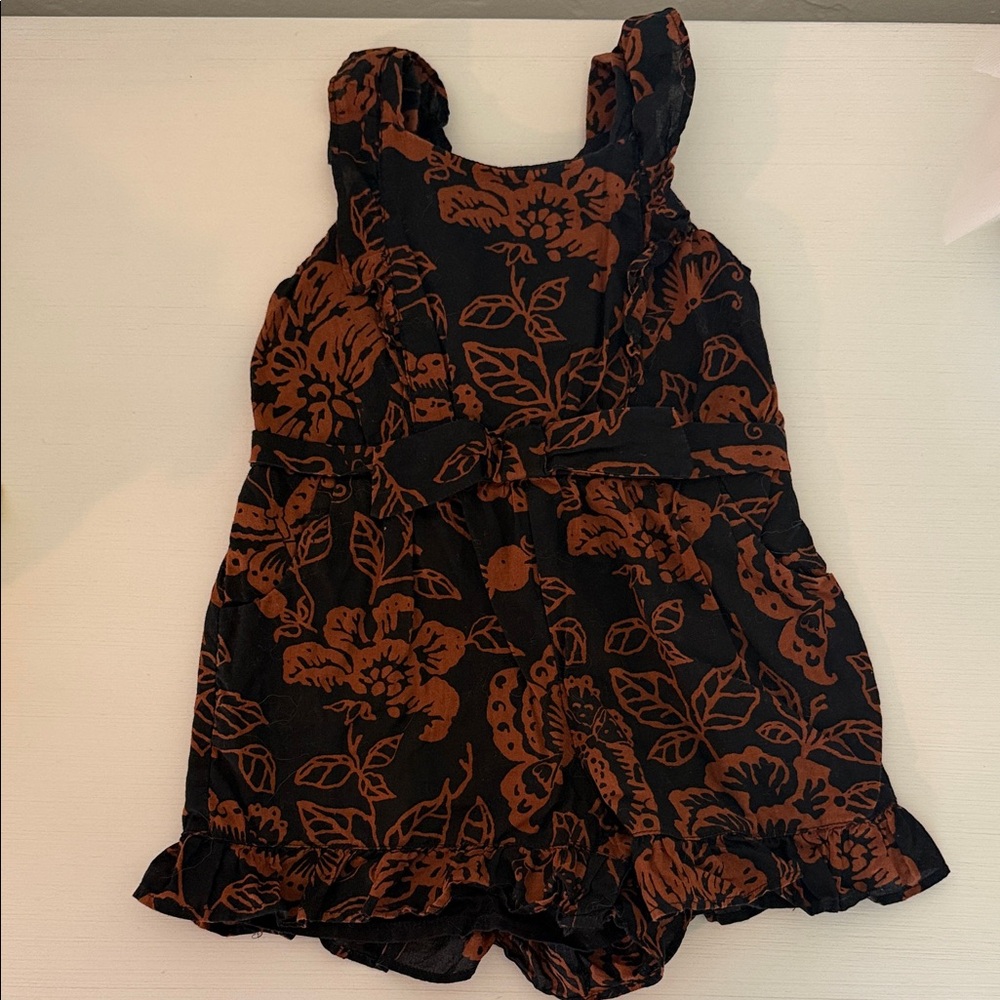 Girls Black and Brown Floral Romper